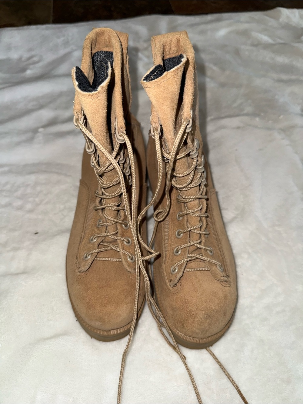 be McRae US Army combat boots made with coyote tan suede and textile materials.